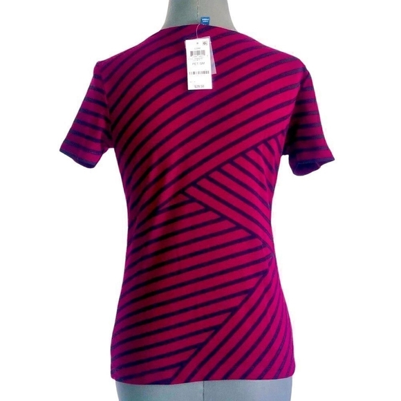 NWT KAREN SCOTT Red Blue Asymmetrical Stripe Cotton T-Shirt Short Sleeve Tee Top - Picture 4 of 4